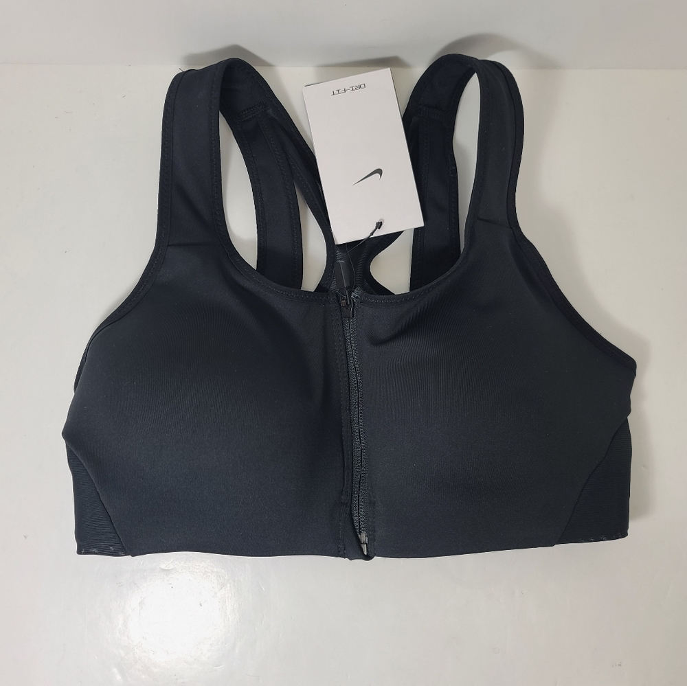 Nike Women's Black Zip-Front High Support Padded Sports Bra